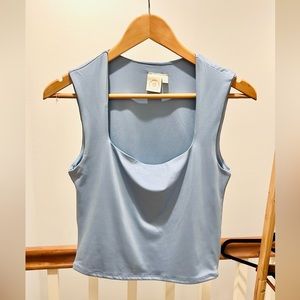Live in the moment light blue square neck crop tank